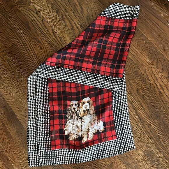 Vintage Red & Black Houndstooth & Buffalo Check Plaid Cocker Spaniel Scarf - Picture 6 of 6
